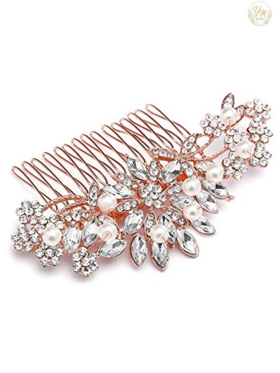 Accessories - Vintage Bridal Hair Comb with Simulated Pearl Crystal Accents
